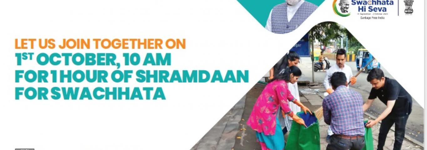 1ST OCTOBER,10 M FOR 1 HOUR OF SHRAMDAAN FOR SWACHHATA
